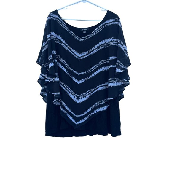 Roz & Ali Black and White Flowy Sheer Blouse 3X - Picture 2 of 10